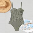 thumbnail image 7 of Mceream Women Solid Color Backless Strap Bikini Swimsuit Bikini Color Blocking Off-Shoulder Set Army Green L, 7 of 7