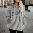 thumbnail image 2 of CFLVAEK Fuzzy Fleece Hoodies for Women Plus Size Mama Letter Graphic Hoodie Oversized Long Sleeve Hooded Pullovers Fall Winter Thermal Sweatshirts Gray S, 2 of 5