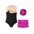 thumbnail image 4 of Yruioon Kids 3 Piece Dance Outfit Girls Gymnastics Leotard Mesh Bodysuit Unitard with Dance Yoga Hot Pink 6, 4 of 5