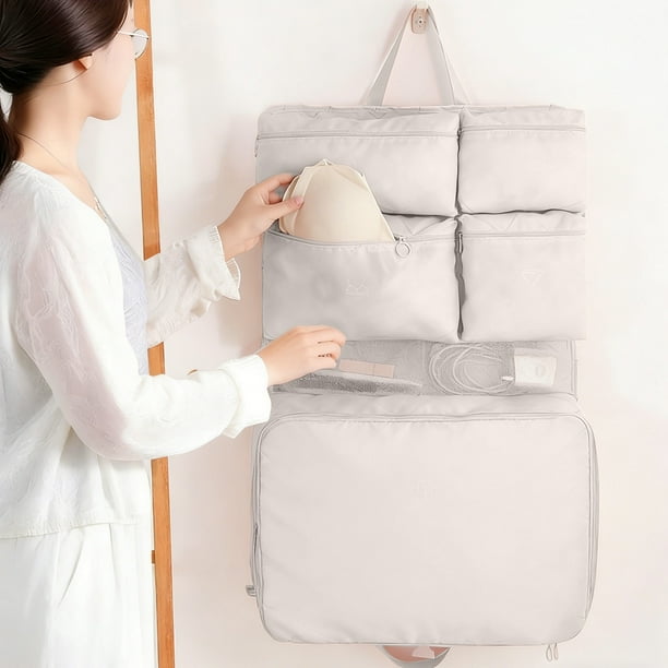 Bolsa organizadora de viaje colgante | Organizador de 7 compartimentos para ropa, zapatos y artículos de aseo con diseño plegable