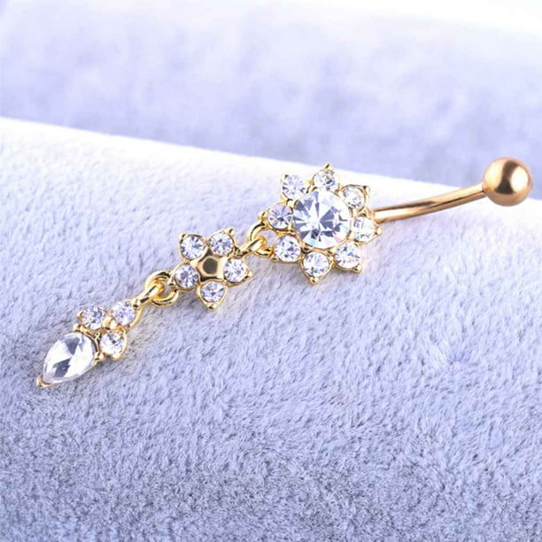 facefd Steel Crystal Rhinestone Belly Button Ring Navel dangle belly ...
