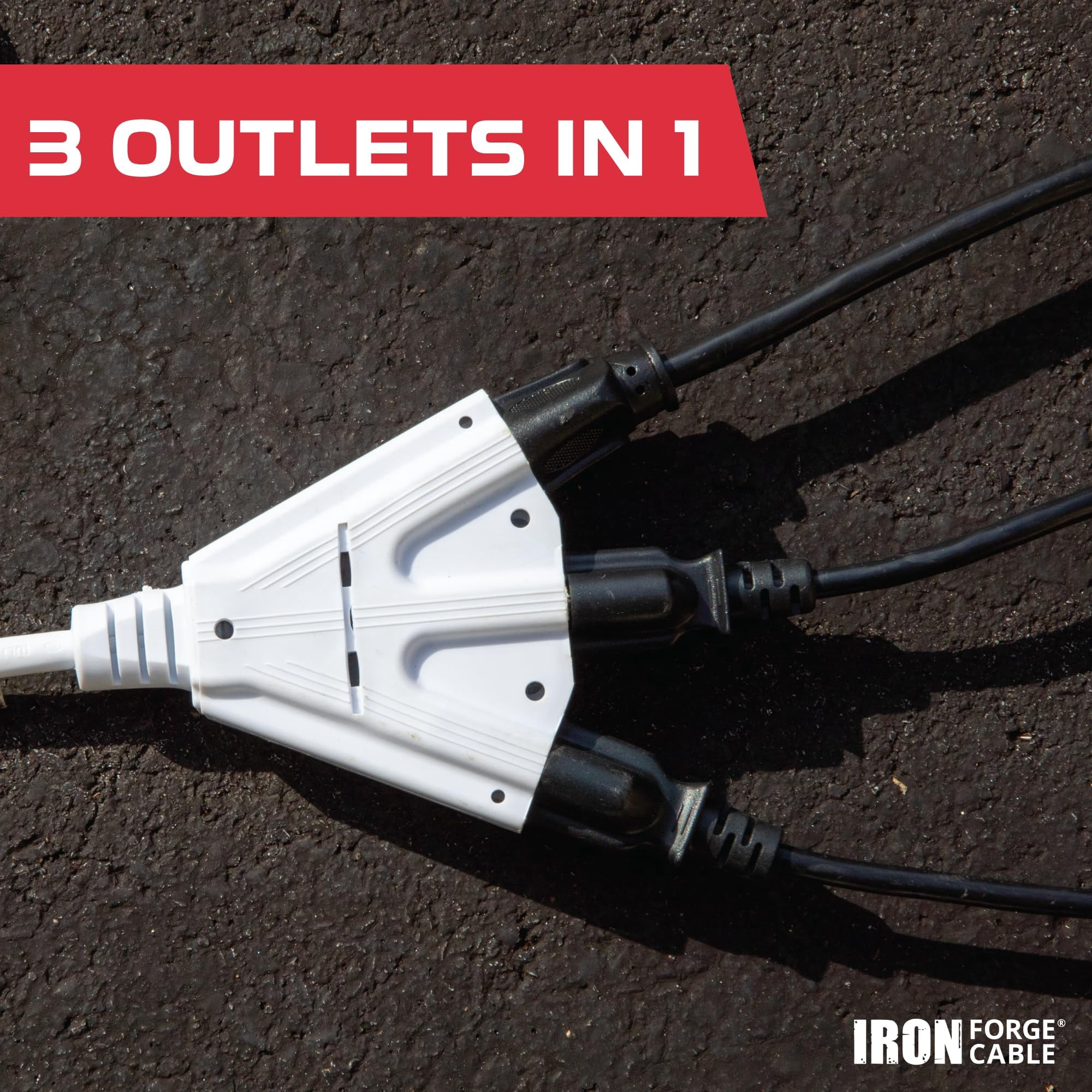 Iron Forge Cable 10ft White Outdoor Extension Cord with 3 Outlets - 16/3 SJTW 10ft Extension Cord 3 Prong, 13 Amp All-Weather Heavy Duty Power Cable