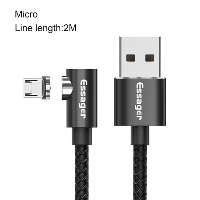 Essager Cable de carga Cable de carga de codo para teléfono con conector giratorio de 360 grados, Negro, 2 m, Micro kenally EL5313-11