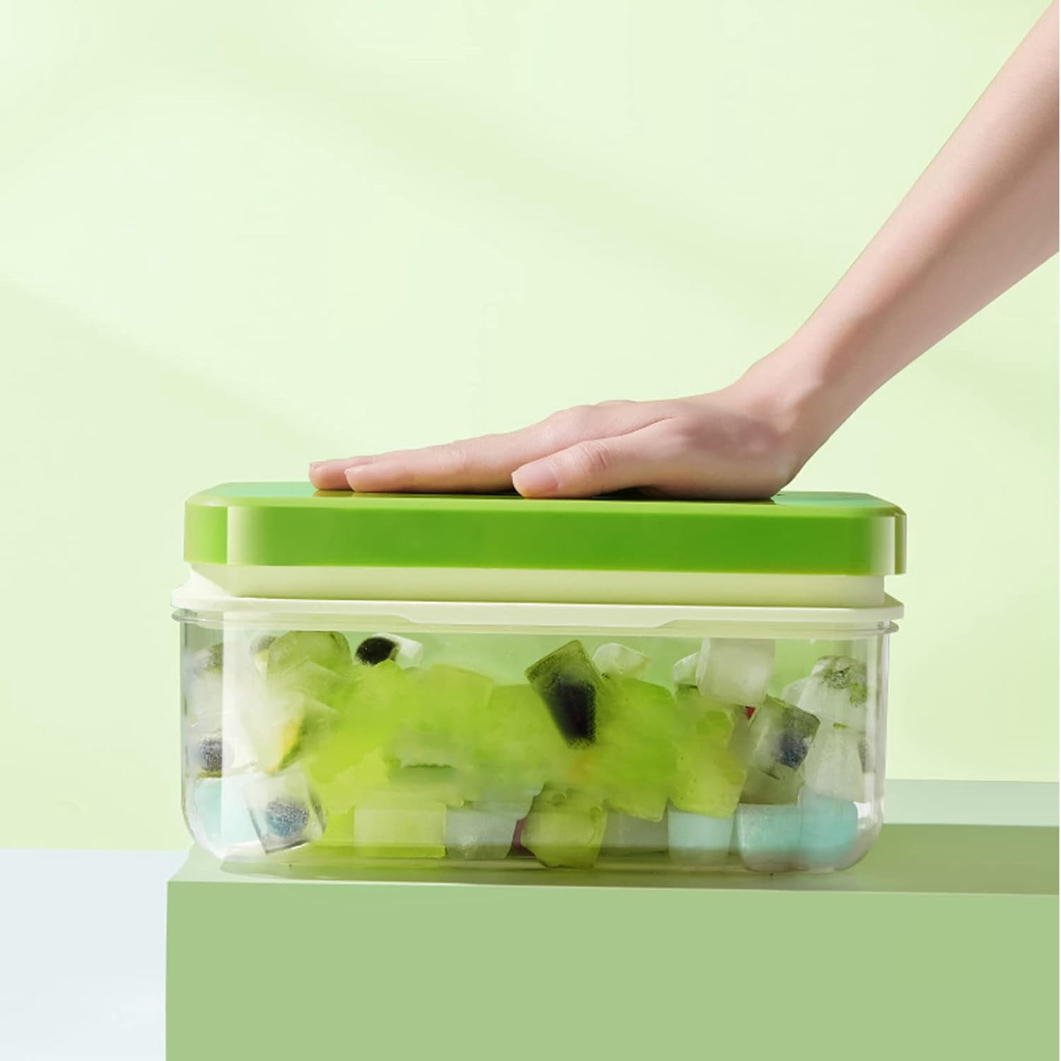Ice Cube Tray with Lid and Bin, 64 pcs Ice Tray Kit with Ice Scoop, Ice Cube Pop Out Tray, Ice Cube Trays for Freezer, Ice Cube Molds, BPA Free, Easy Release Stackble Spill-Resistant (Green)