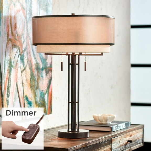 Possini Euro Design Andes Industrial Table Lamp 27 1/2" Tall Oil Rubbed Bronze USB Charging Port Double Shade for Bedroom Living Room Nightstand Home