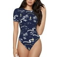 thumbnail image 2 of Uemuo Hawaiian Style Pattern Women's One Piece Short Sleeve Swimsuit Rash Guard Surfing Modest Quick-drying Swimsuit Beach Essentials-Large, 2 of 9