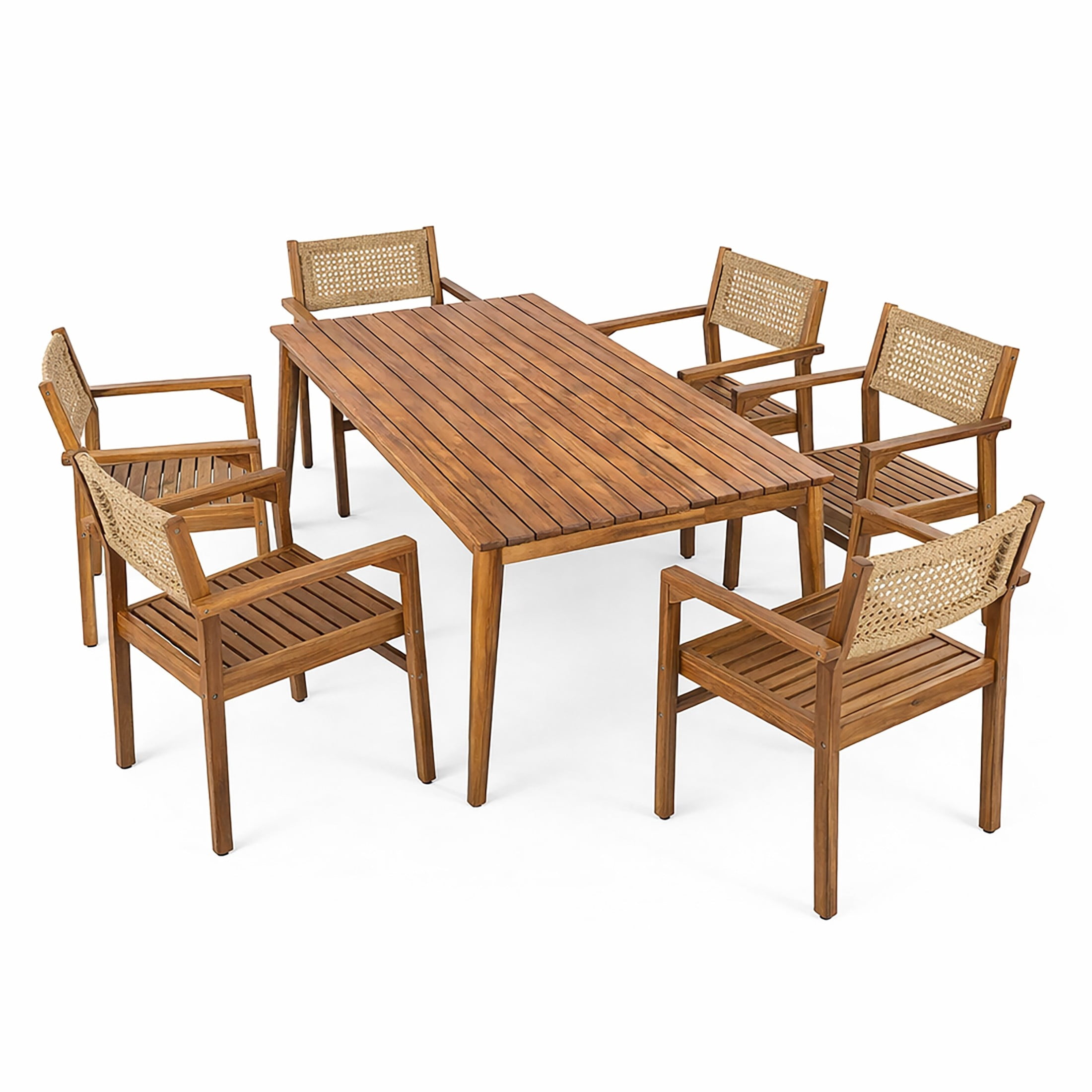 Christopher Knight Home 7-Piece Outdoor Dining Set, 70.8" Wood Table with Wicker Back Chairs, Natural Stained