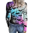 thumbnail image 3 of Satingcolo Womens Halloween Long Sleeve Crewneck Shirts Fall Trendy Funny Pumpkin Bats Skull Graphic Slim Basic Tops Blue M, 3 of 6