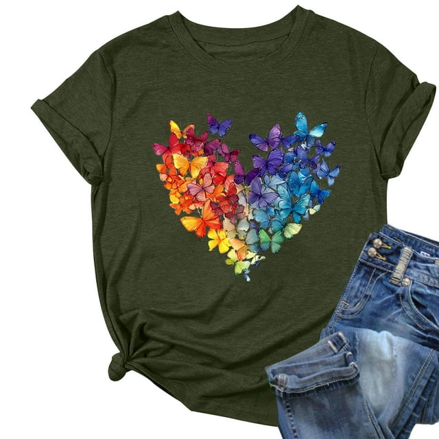 Liquidation d'Économies! BEFOKA Hauts pour Femmes Grande Taille en Liquidation, Blouse T-shirt d'Été Décontractée pour Femmes, T-shirt Imprimé à Col Rond à Manches Courtes pour Femmes, Haut à Manches Courtes à Col Rond