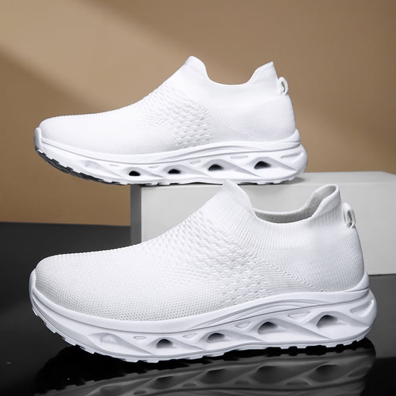 Hollow Out Sole Slip-On Knit Walking Shoes Breathable Platform Casual Sneakers