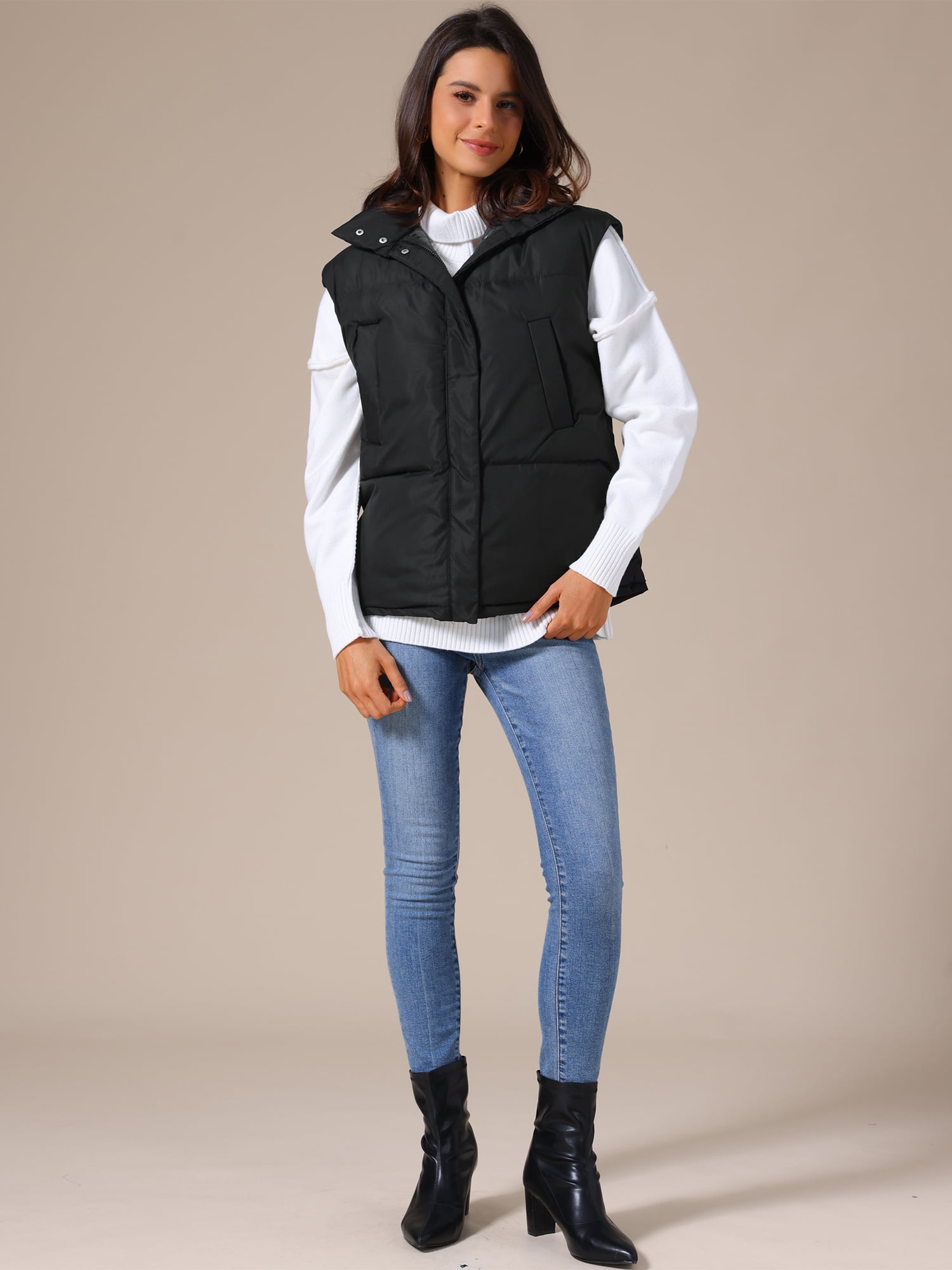 DARING DIVA Women's Puffer Vest Stand Collar Sleeveless Lightweight Jacket XL Black