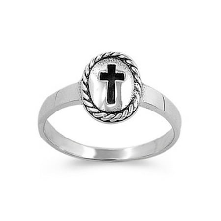Sterling Silver Solid Fancy Ring - Christning! Baptism Baby Ring Fancy Cross .925 Sterling Silver Ring Sizes 1-9