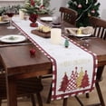thumbnail image 3 of Waterclor Buffalo Plaid Christmas Trees Table Runner, Vinyl Non-Slip Winter Kitchen Dining Table Decoration for Indoor Outdoor Holiday Home Party Decor 12"x70" Red and White, 3 of 6