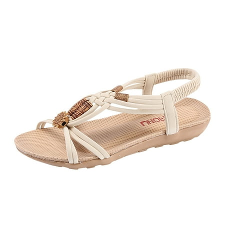 CHOII 50% Clearance Women Fashion Flat Large Size Casual Sandals Beach Shoes Women Wedge Slippers Ergonomically Designed to Free Your Feet Gladiator Sandals Ankle Strap Sandals Comfort Sandals Beige/8