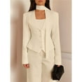 thumbnail image 4 of Blazer de Larga con Cuello en V para Mujer, Estilo Blazer, Ideal para el Trabajo o para Ocasiones Formales e Informales. Corte Ajustado y Cinturón. S, 4 of 10