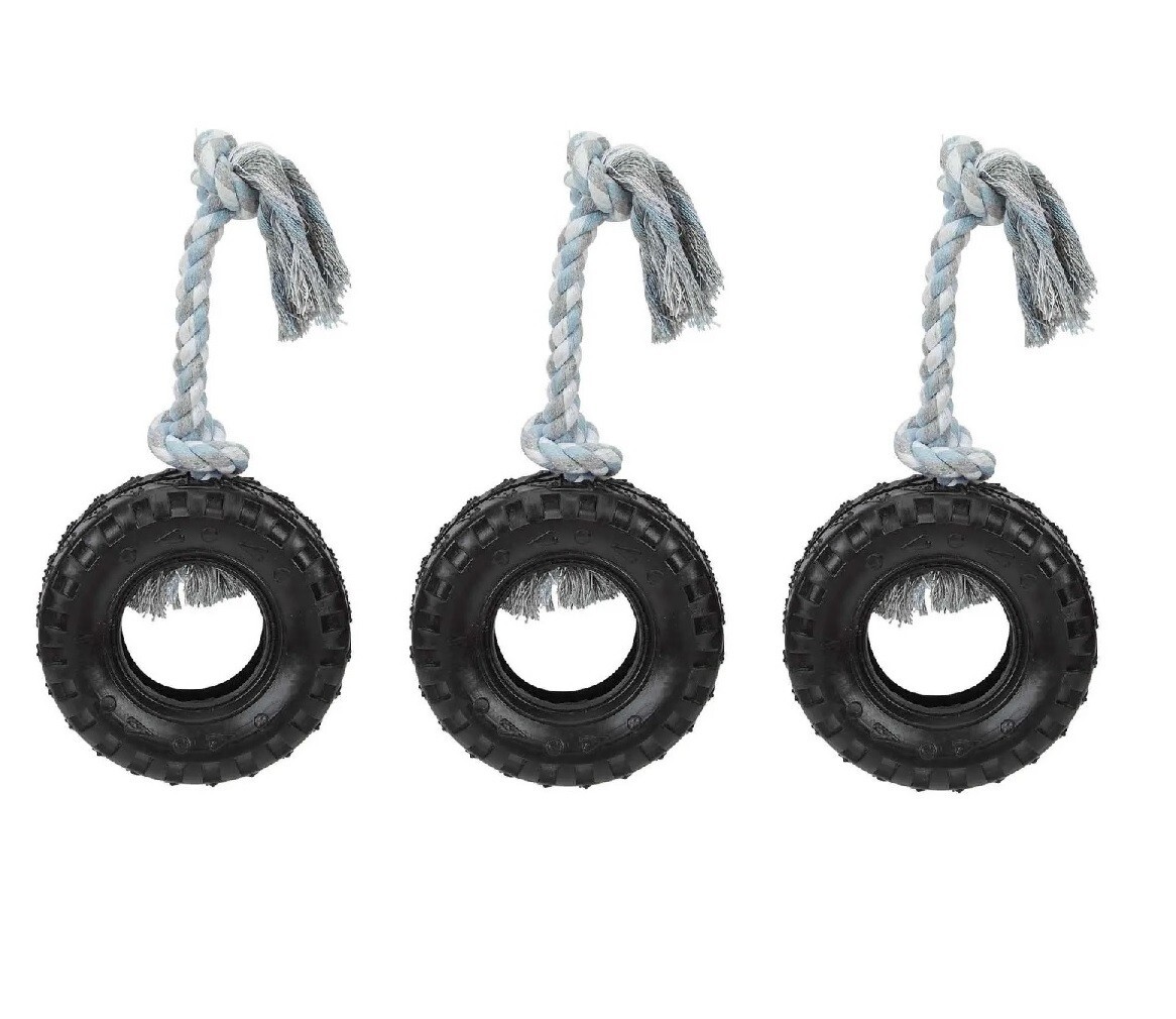 Mighty Tire Dog Toy 16" Rope Tough Rubber Textural Gum Massaging Tug Toss Fetch (1 Toy)