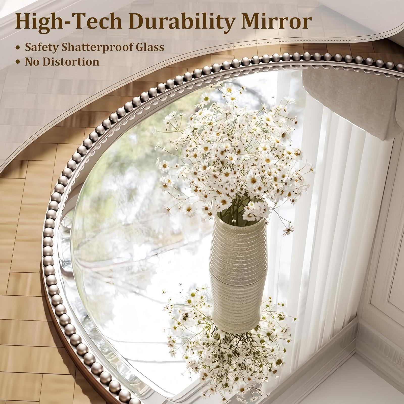 Mirrasia 24" Round Wall Mirror Decoration Hanging Mirror With Beaded Frame,Silver