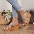 thumbnail image 4 of HEWUQI Wedges Sandals for Women Open Toe Adjustable Ankle Strap Cork Platform Heels Casual Breathable Dressy Summer Shoes Khaki Size 9, 4 of 6