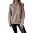 thumbnail image 5 of Women Cold Shoulder Sweater Turtelneck Cut Out Pullover Sweater Casual Long Sleeve High Neck 2 in 1 Tops Khaki S, 5 of 10