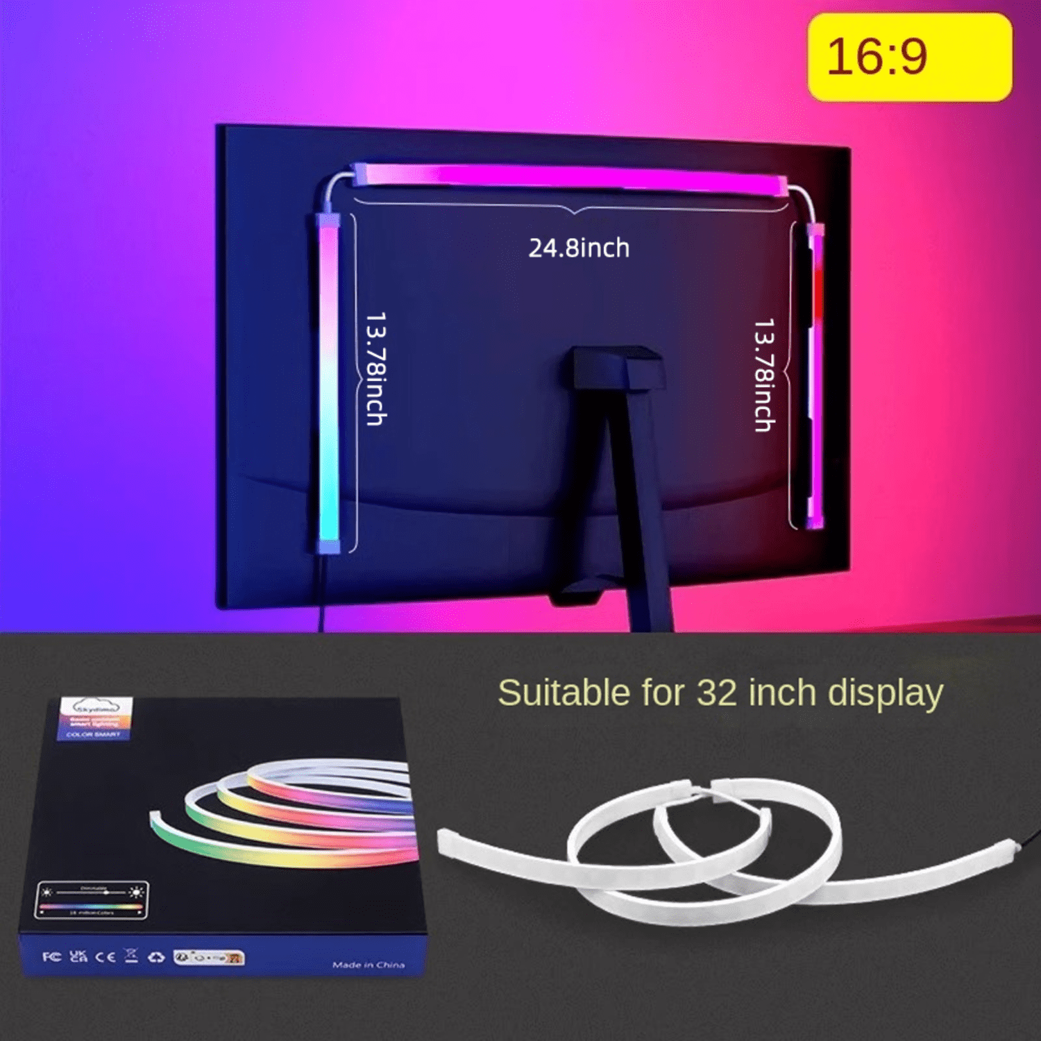 D.FAMILY 32Inch Sync RGB LED Strip, USB Computer Light for Gaming & Room Decor