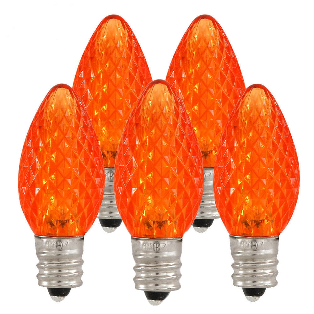 Orange LED Candelabra Base C7 Faceted Light Bulb 