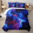thumbnail image 2 of Manfei Celestial Cosmic Clouds Twin Quilt Set,Glowing Stars Twin Coverlet Set,Blue Purple,Black Reversible,2-Piece,1 Bedspread and 1 Pillowcase, 2 of 7