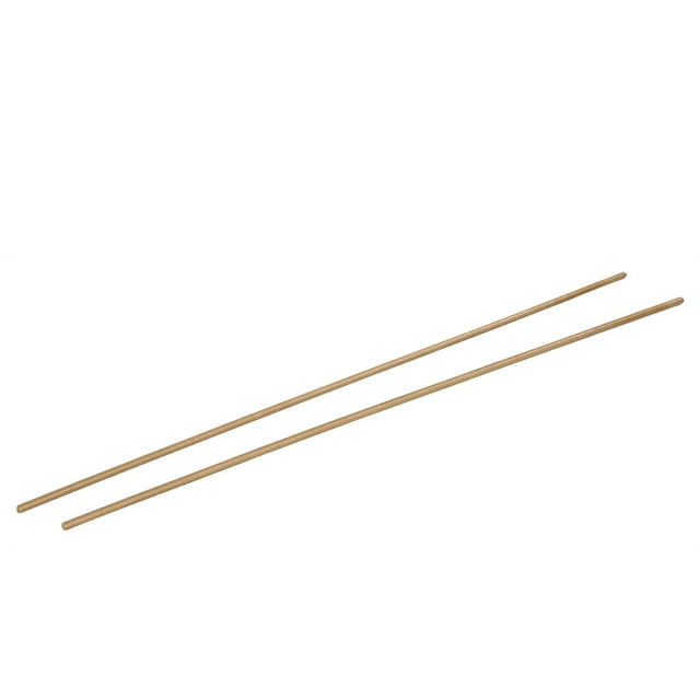 Unique Bargains M5 x 500mm male threaded brass rod bars with 0.8mm pitch, featuring a full thread design in a gold tone finish. Package includes two rods, each measuring 500mm in length and weighing 133g. Ideal for plumbing, contracting, and maintenance applications, and suitable for hardware fasteners in various projects.