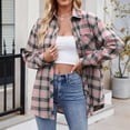thumbnail image 2 of felwors Women's Plaid Flannel Button-Down Shirt - Oversized Long Sleeve Casual Shirt Jacket for Fall & Winter Pink, XXL, 2 of 6