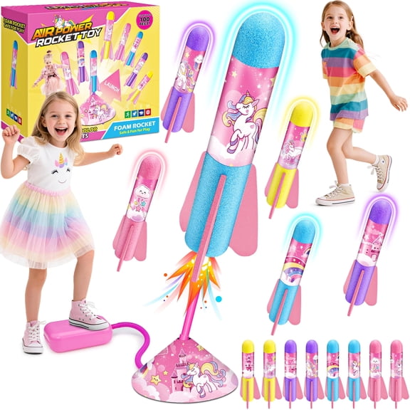 Rocket Launcher for Kids, Unicorn Launcher with 8 Rockets, Outdoor Toys for Kids 3 4 5 6 7 Year Old Girls, Rocket Unicorn Toy Gifts for Girls Ages 3