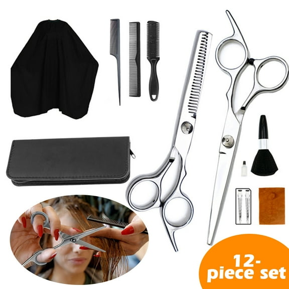 LNKOO 12 PCS Hair Cutting Scissors Shears Set, Hairdressing Scissors Kit, Hair Trimming Scissors, Texturing Thinning Shears with Grooming Comb, Hair Thinning Comb, For Barber Salon Home Shears Kit