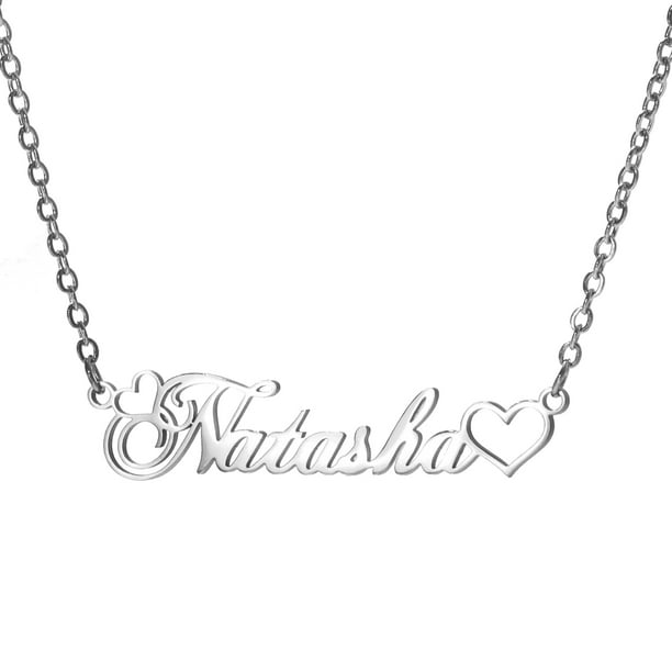 Vakki Name Customized Necklace Heart Shaped Personalized Necklace Stainless Steel Nameplate