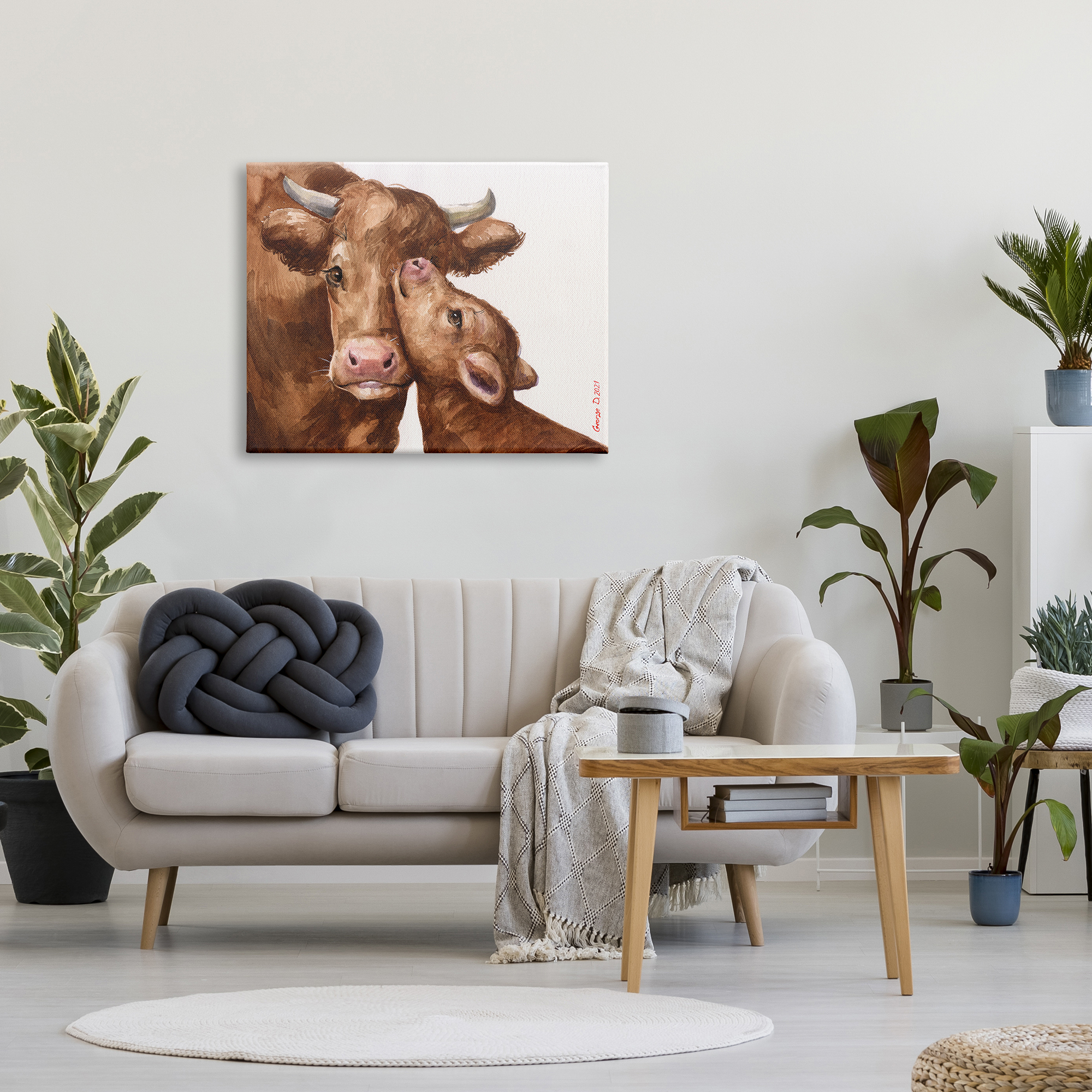 Stupell Industries Compassionate Cattle Mother & Baby Cuddle Rural Farmland Painting Gallery Wrapped Canvas Print Wall Art, Design by George Dyachenko