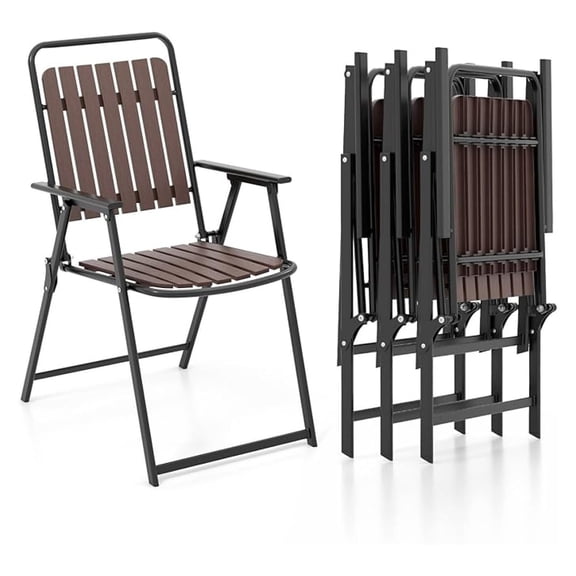 Patio Folding Chairs Set of 4, Outdoor Dining Chairs PP Slatted Seat, Metal Frame, 400 LBS Capacity for Yard, Garden, Beach