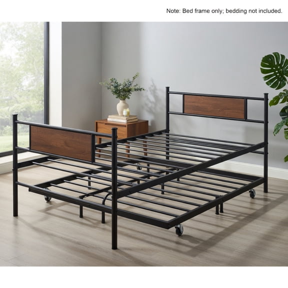 Demi Bonn Twin Size 2-In-1 Daybed Frame with Pullout Trundle, Modern Bed Frame for Teens, Black