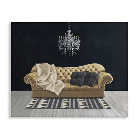 Stupell Industries Modern Modern Living Room Interior Design Blue Gold Canvas Art, 20 x 16, by Ziwei Li