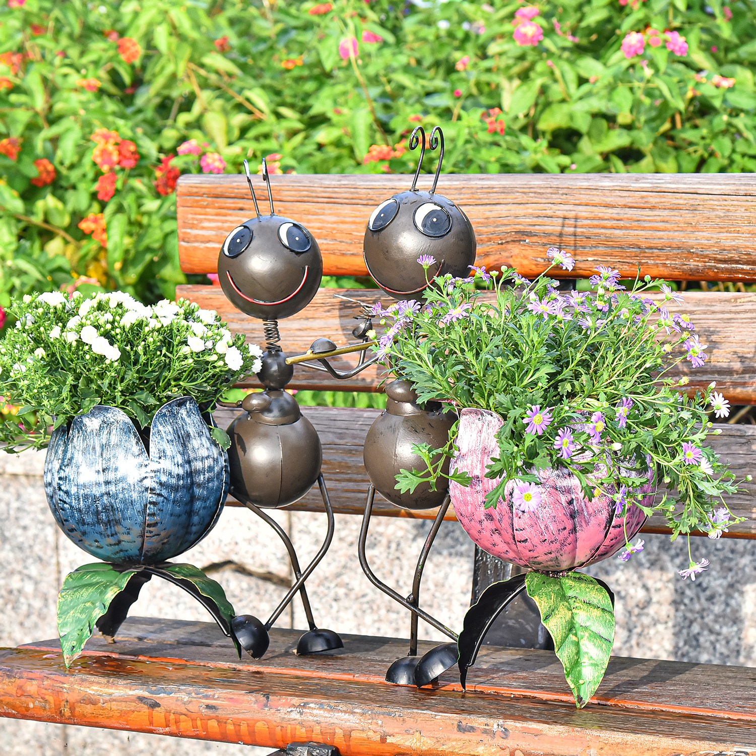 Sungmor Metal Home Garden Planters Outdoor 15" Ant Statues Decorative Flower Pots 2PCS