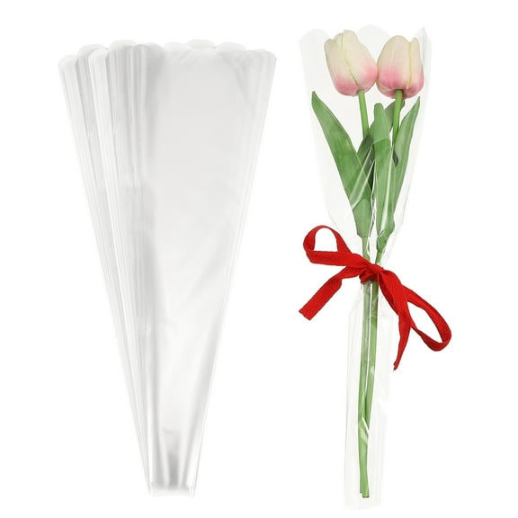 Uxcell Clear Flower Wrapping Bags, Transparent Flower Packaging Bag Waterproof Durable Bouquet Sleeves - Fitting for (Florists/Floral Arrangements Supplies), 4.7x1.6x14.2 Inch & 100Pcs