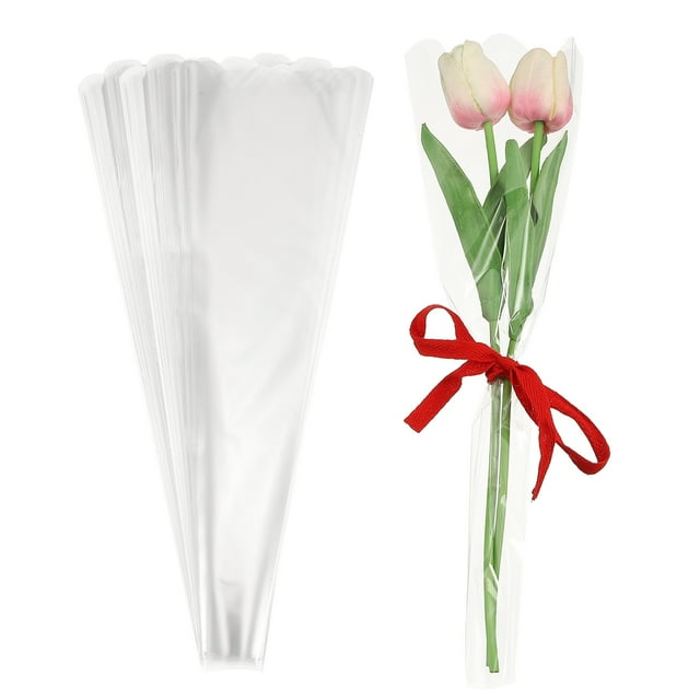Bolsas Transparentes para Envolver Flores Uxcell, Bolsa de Embalaje para Flores Impermeable y Duradera - Adecuada para (Floristas/Suministros de Arreglos Florales), 4.7x1.6x14.2 Pulgadas y 100 Pcs