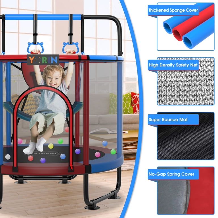 YORIN, Kids Trampoline, 65'', Indoor Outdoor with Enclosure Net
