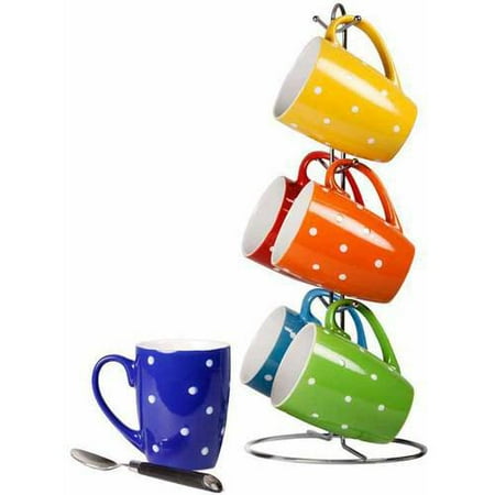 6 Piece Mug Set With Stand Polka Dots 6 Piece Mug Set With Stand Polka Dots