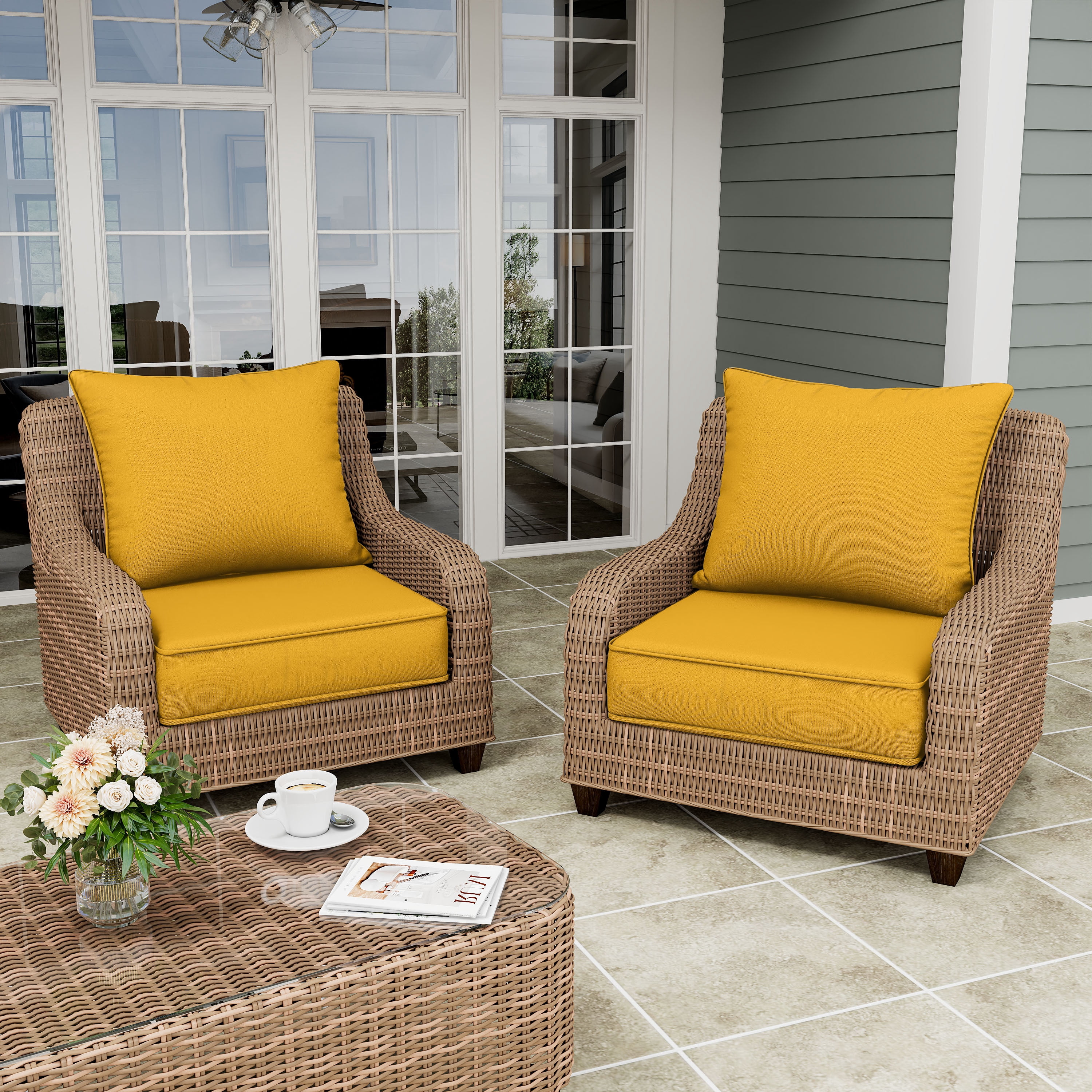 Pakunoda Patio Cushions for Outdoor Furniture 24” X 24” X 5”, Water Resistant Outdoor Deep Seat Cushions, Fade Resistant Replacement Cushions for Outdoor Furniture, Yellow