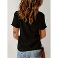thumbnail image 4 of T-Shirt Graphique Château Fleur Chitrale pour Femmes - Design Minimaliste Rétro, Col Rond Noir Manches Courtes avec Imprimé Festif Pakistan, Confort Décontracté pour Tenue Décontractée, Quotidien, 4 of 8