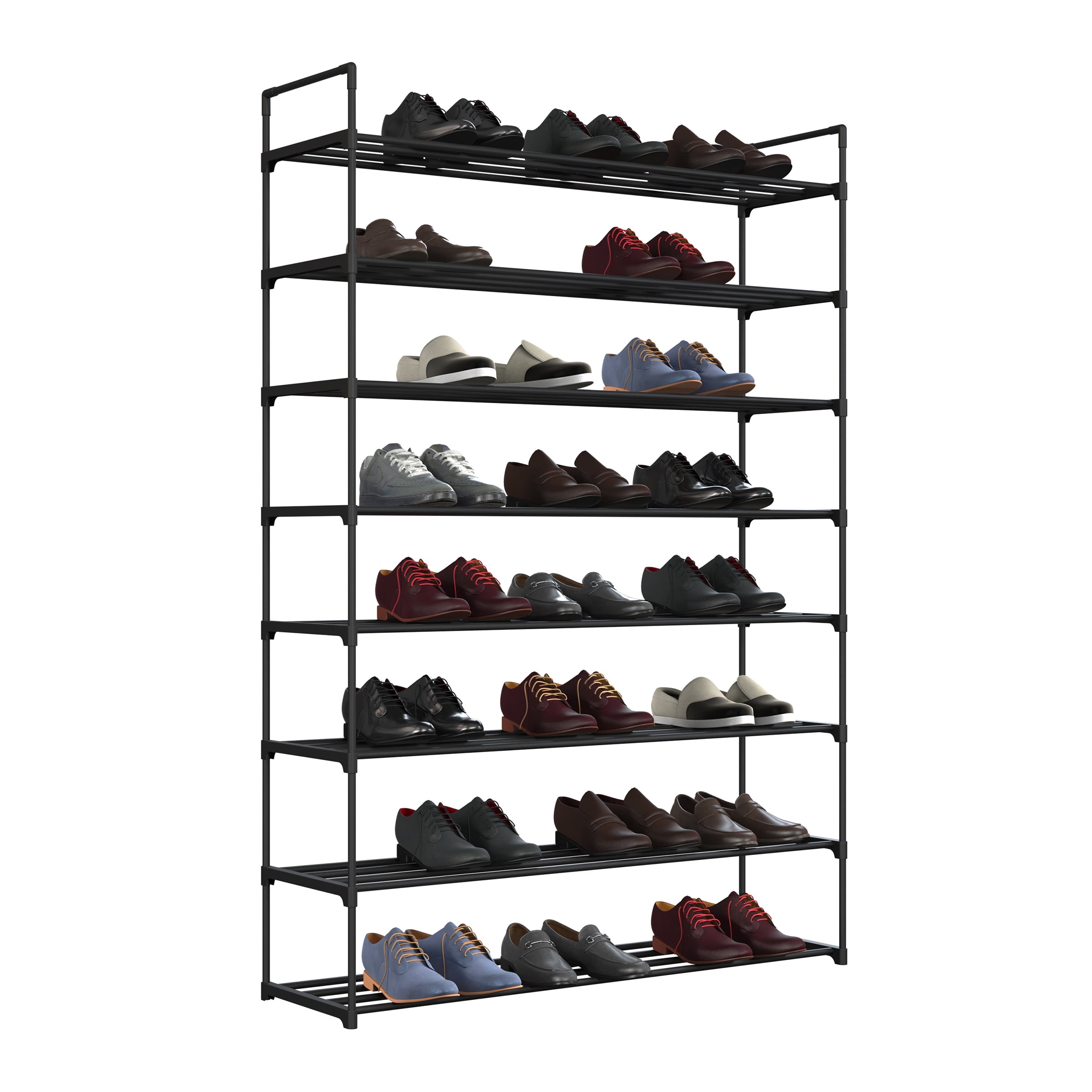 Shoe Rack - 8-Tier Shoe Organizer for Closet, Bathroom, Entryway - Shelf Holds 40 Pairs Sneakers, Heels, Boots by Home-Complete (Black)