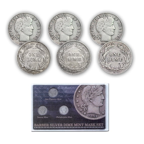 Barber Silver Dime Mint Mark Set