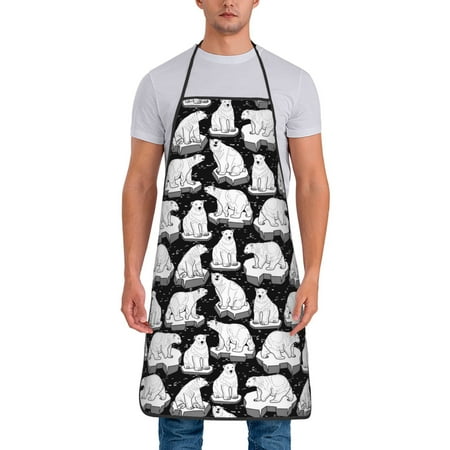 

Lukts Cute Cartoon Polar Bear Print Unisex Tie-Up Aprons Bibs for Chef Kitchen Grill Beverage Shop
