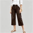 thumbnail image 2 of Yyeselk Cropped Jeans for Women Casual High Waisted 4 Button Down Straight Wide Leg Pants Loose Fit Cargo Denim Pants with Multi Pockets Coffee S, 2 of 6