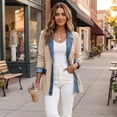 thumbnail image 3 of Hsovts Denim Blazer for Women Patchwork Corduroy Denim Jacket for Women Fall Long Sleeve Collared Button Patchwork Jacket Beige L, 3 of 6
