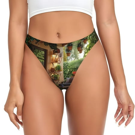 Rateoe Charming Garden Patio Pattern Seamless Women Underwear Thongs No Show Ladies Thong No Line Breathable Comfortable Panties Undies for Women-X-Small