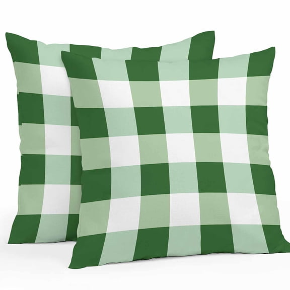 Green White Buffalo Check Throw Pillow Covers 18x18 Inch Set of 2, Farmhouse Plaid Modern Geometric Waterproof Outdoor Pillow Covers, Decorative Cushion Pillowcases for Couch, Sofa, Bed, Patio