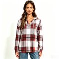 thumbnail image 2 of Women's Plaid V Neck Drawstring Long Sleeve Hooded Tunic Top, Oversized Pullover Hoodie with Pocket, Women's Plus, Size S-2XL, 2 of 4